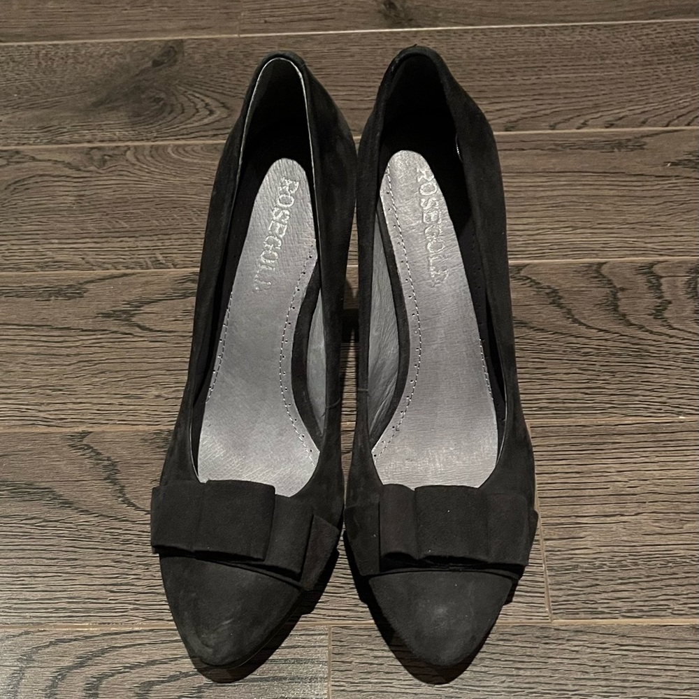Black suede high heels